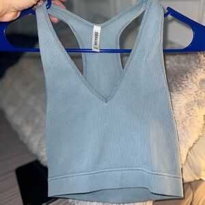 Zara Sky Blue Ribbed Sleeveless Top